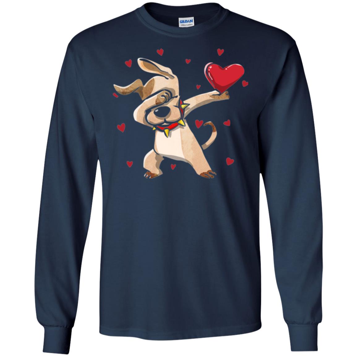 Funny Dabbing Dog Valentine_s Day T-shirt Navy