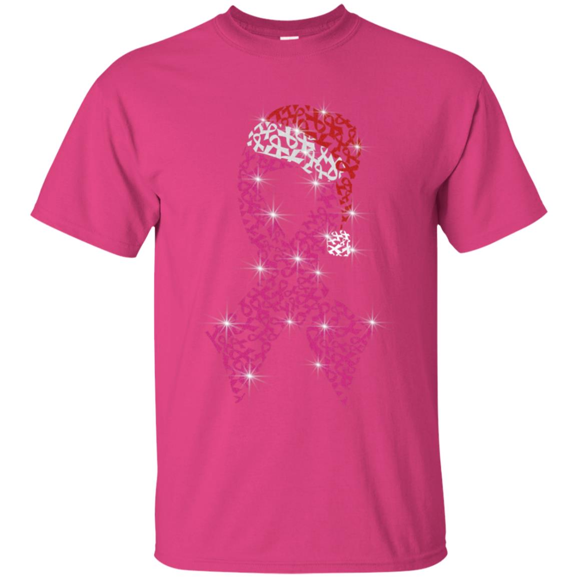 Pink Ribbon With Santa Hat Breast Cancer Awareness X-mas Gift Shirt Heliconia