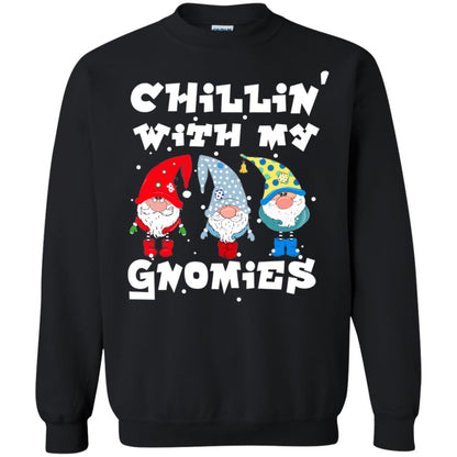 Chillin' With My Gnomies X-mas Gift Shirt For Mens Womens Kids Black