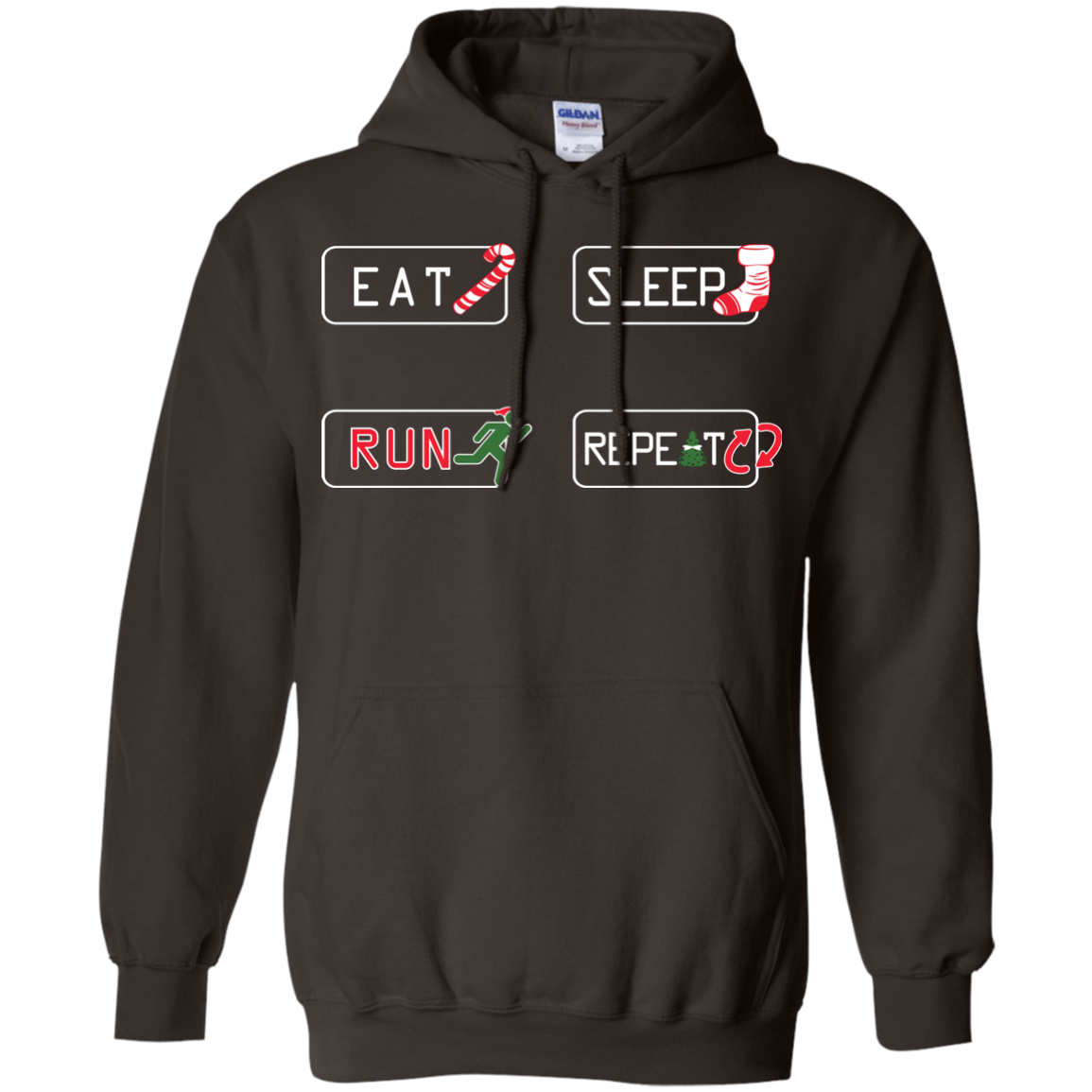 Christmas T-Shirt Eat Sleep Run Repeat Dark Chocolate