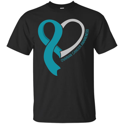 Ovarian Cancer Teal Heart Ribbon Awareness Ovarian Cancer T-shirt Black