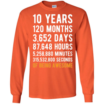 Birthday T-shirt 10 Years Old Of Being Awesome Orange
