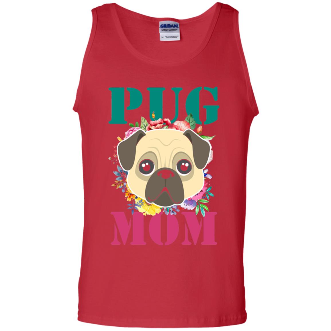Floral Pug Mom T-shirt Puppy Pet Lover Red