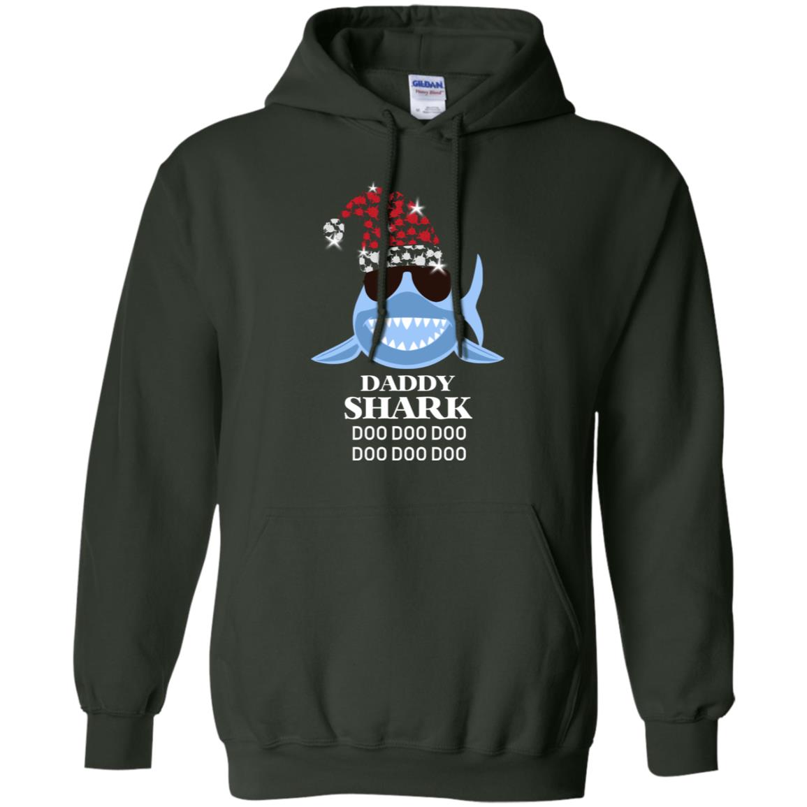 Daddy Shark With Santa Claus Hat Merry X-mas Family Shark Gift Shirt Forest Green