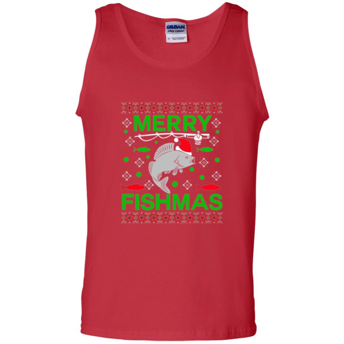 Christmas T-shirt Merry Fishmas Merry Christmas Fisherman Red