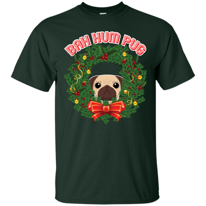 Christmas T-Shirt Bah Hum Pug Forest Green