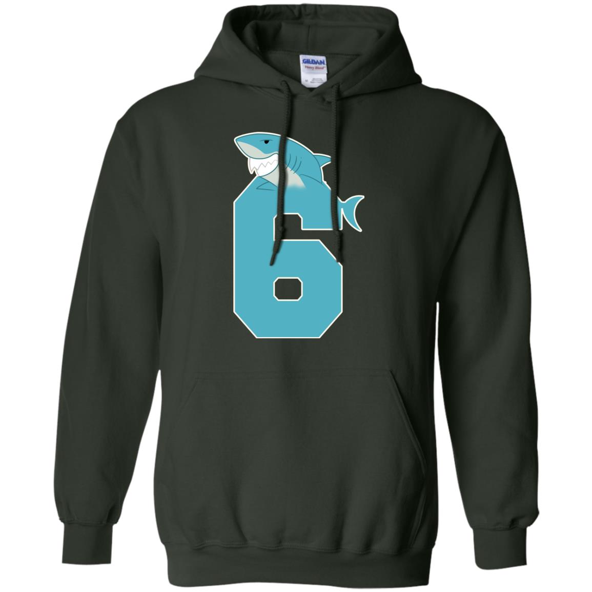 6th Birthday Shark Party Shirt Forest Green