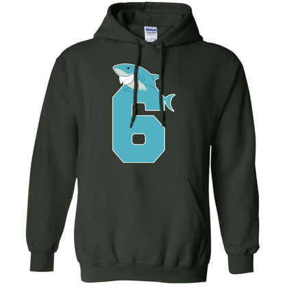 6th Birthday Shark Party Shirt Forest Green