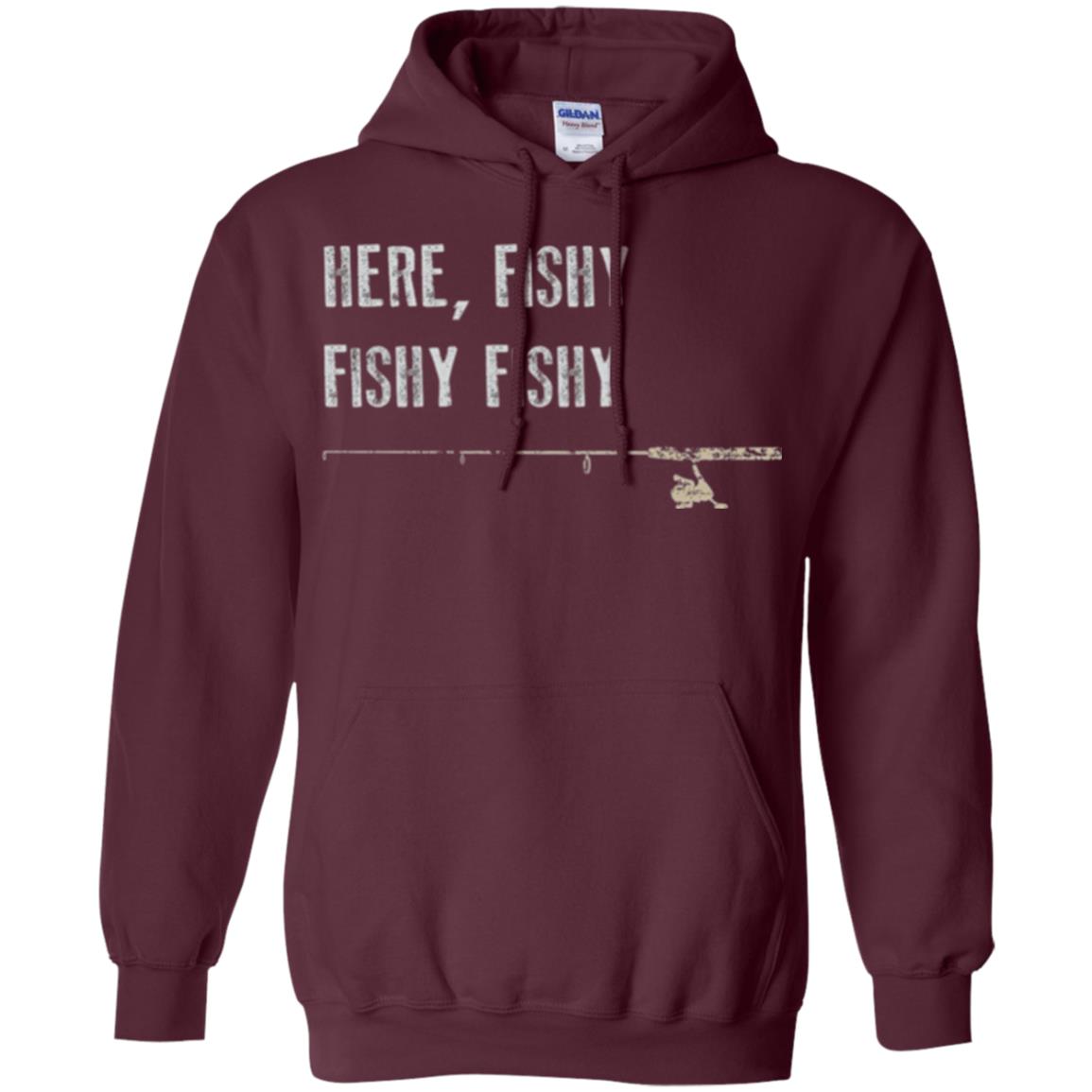 Fishing Lover T-shirt Here Fishy Fishy Maroon