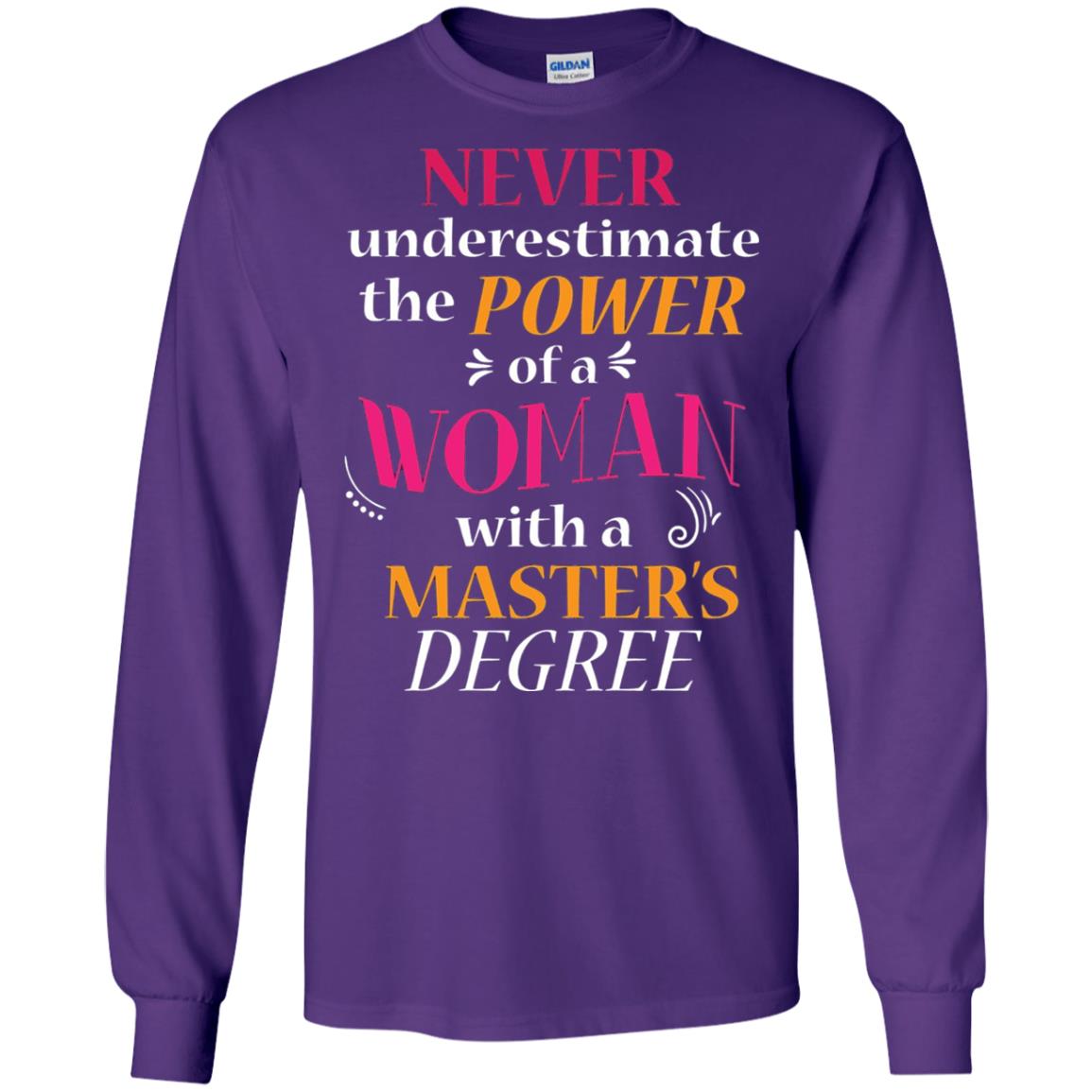 Funny Masters Degree T-shirt Never Underestimate The Power Purple