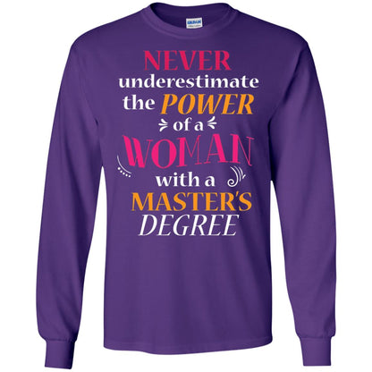 Funny Masters Degree T-shirt Never Underestimate The Power Purple