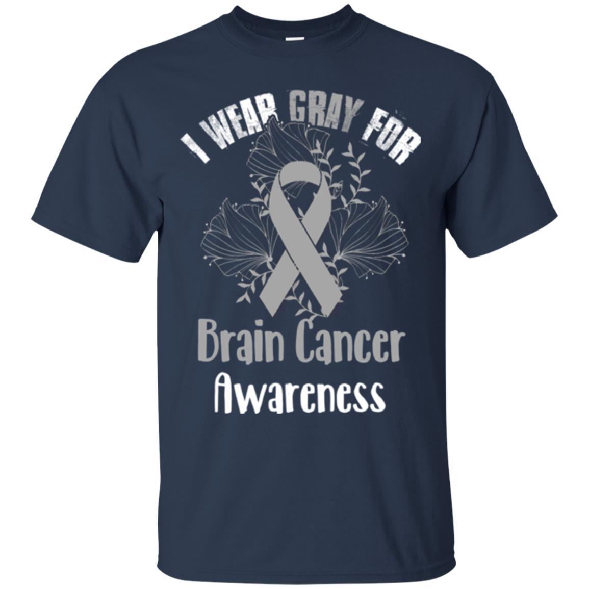 I Wear Gray For Brain Cancer Awareness T-shirt Navy