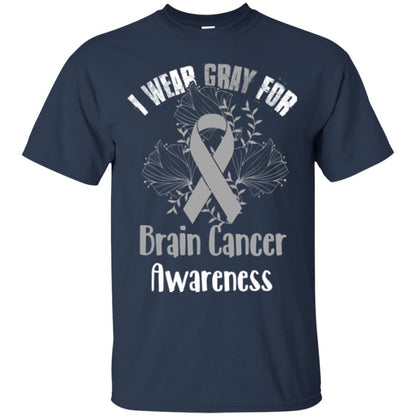 I Wear Gray For Brain Cancer Awareness T-shirt Navy
