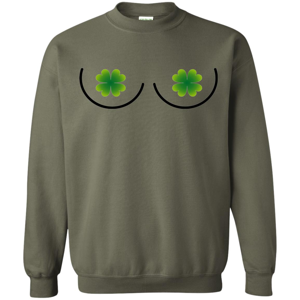 Irish Shamrock Boobs St. Patrick_s Day T-shirt Military Green