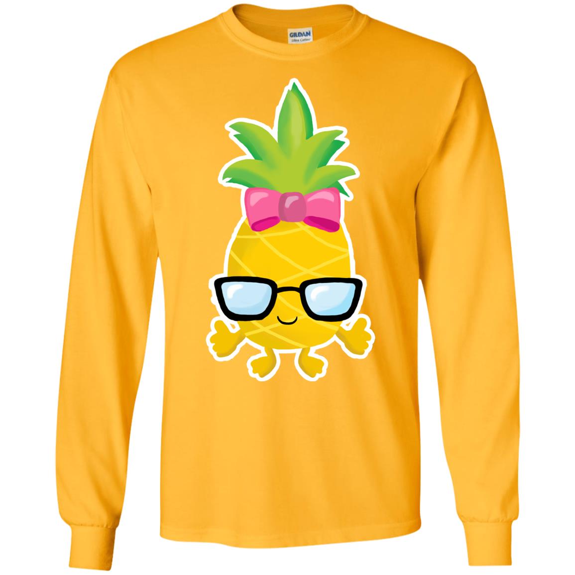 Funny Pineapple With Glasses For Girls Womens Shirt Gold