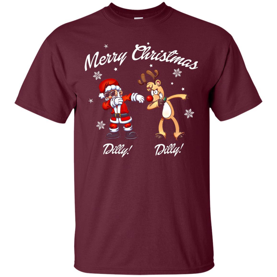 Christmas T-shirt Santa And Reindeer Dilly Dilly Maroon