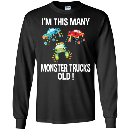 Birthday 3th Shirt Im This Many Monster Trucks Old Black