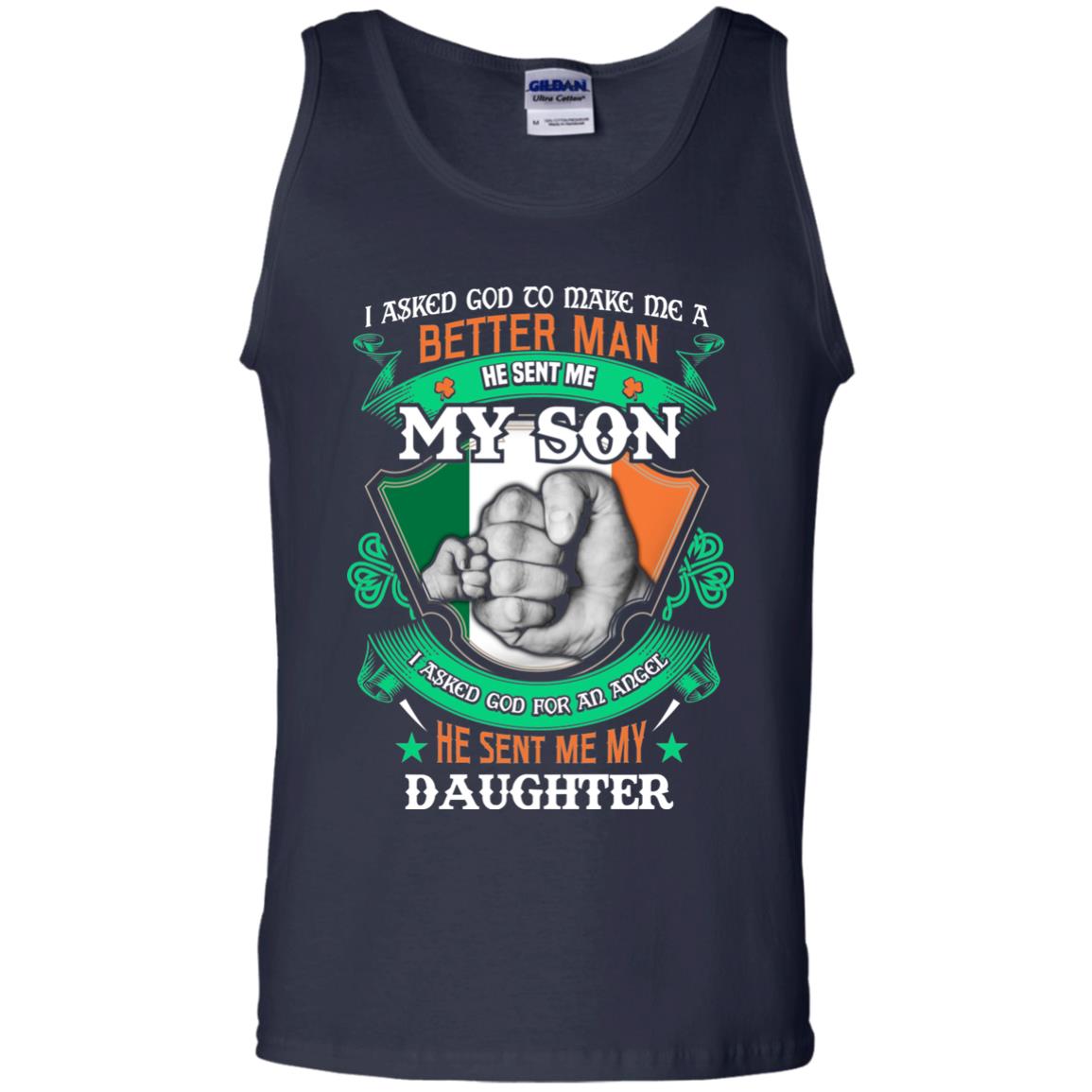 He Sent Me My Son He Sent Me My Daughter Saint Patrick's Day Shirt For Dad Navy