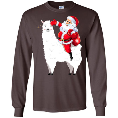 Alpaca Llama And Santa Claus X-mas Gift Shirt Dark Chocolate