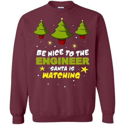 Be Nice To Be Engineer Santa Is Watching X-mas Gift Shirt Maroon