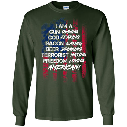 Military T-shirt I Am A Gun Owning God Fearing Bacon Eating Forest Green