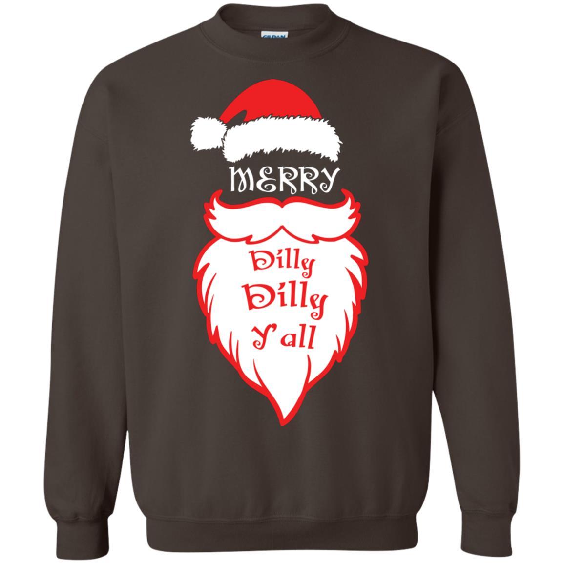 Christmas T-shirt Merry Dilly Dilly Y'all Dark Chocolate
