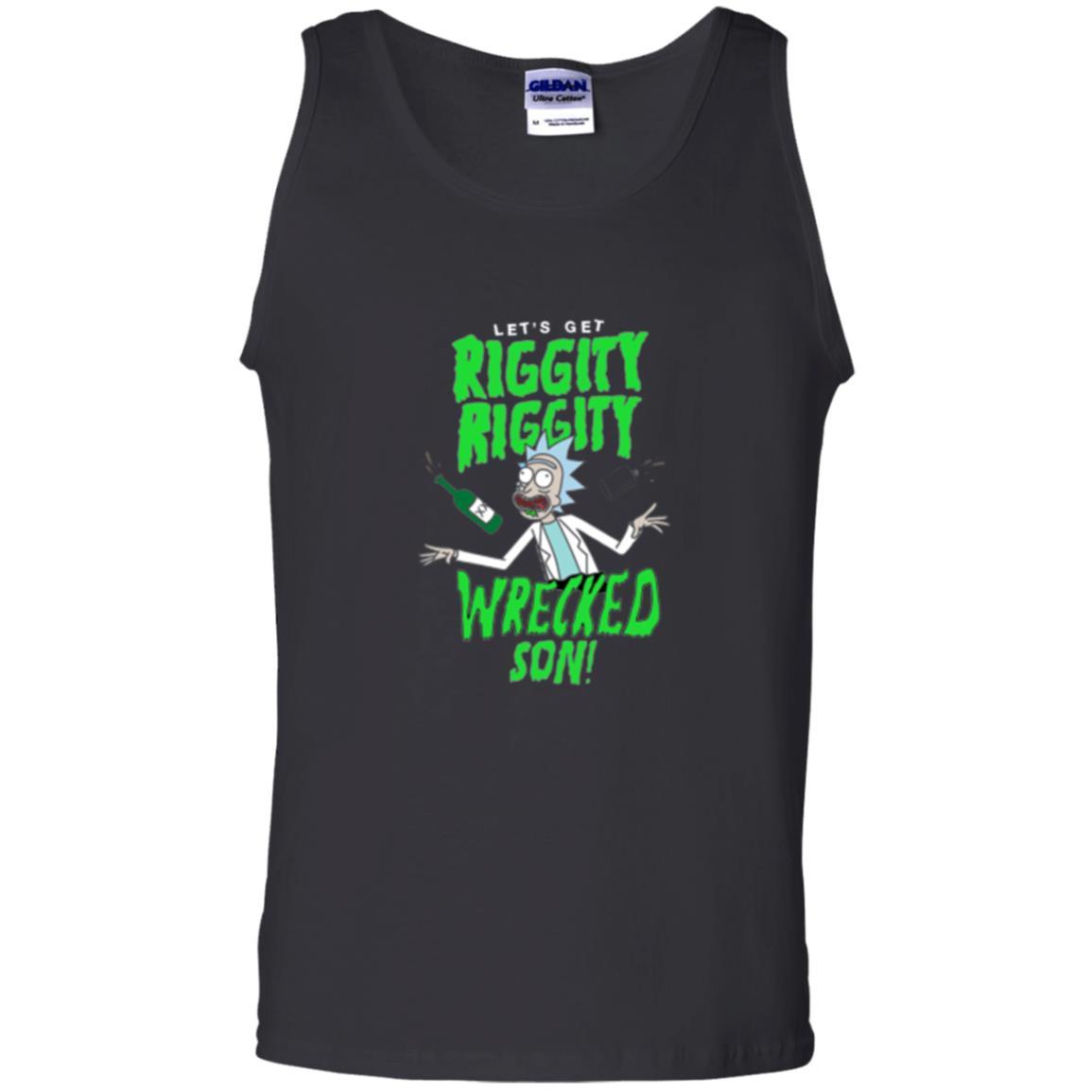 Rick Morty T-shirt Riggity Riggity Wrecked Spiral Black