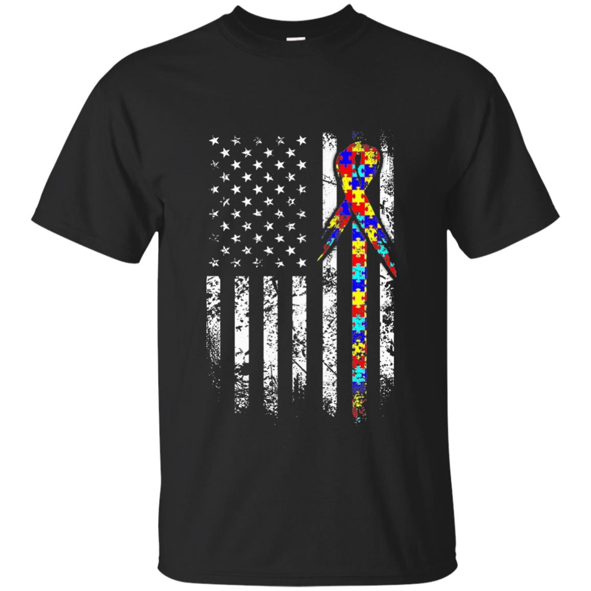 American Flag Distressed Autism Awareness T-shirt Black