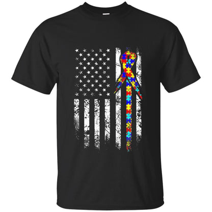 American Flag Distressed Autism Awareness T-shirt Black