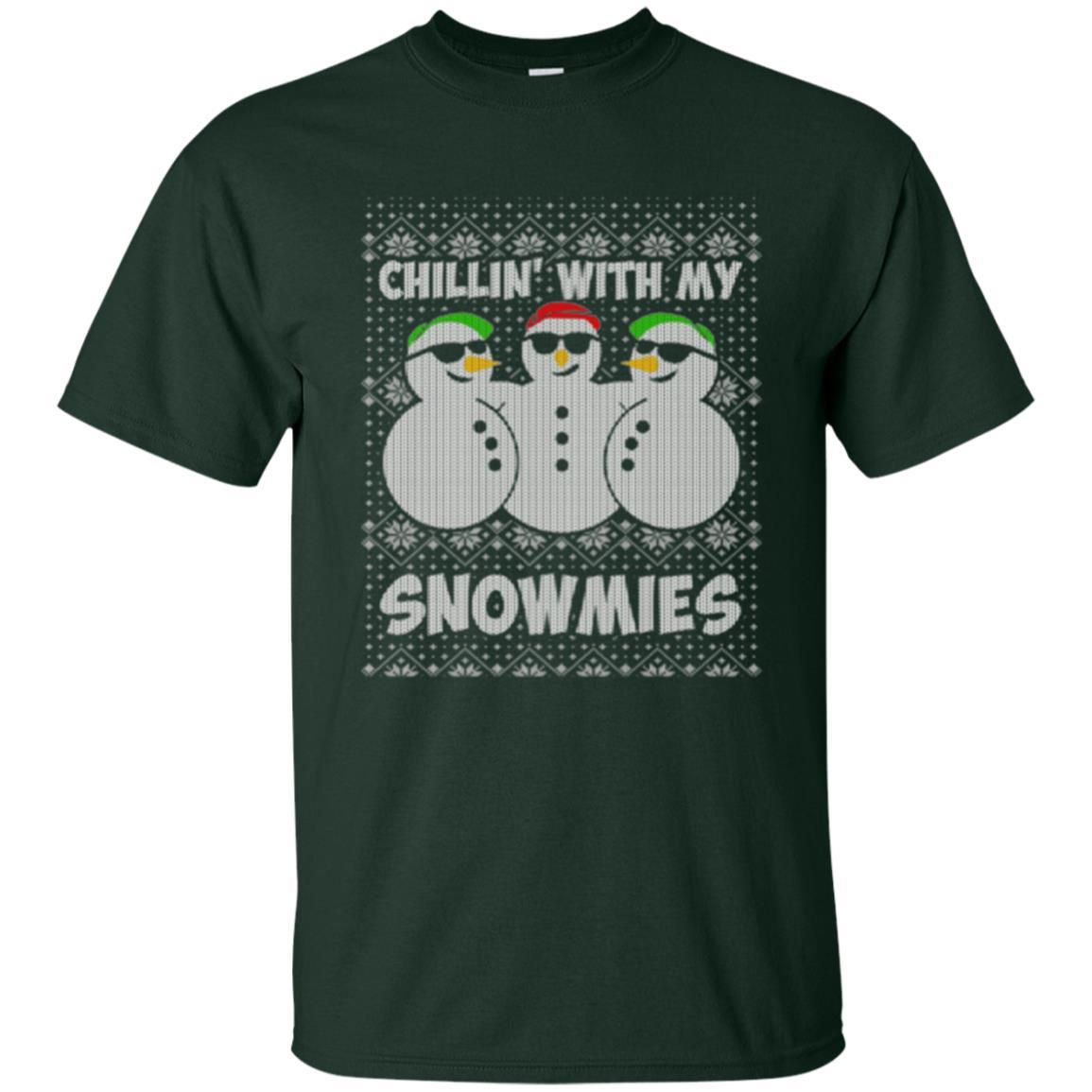 Christmas T-shirt Chillin With My Snowmies Forest Green