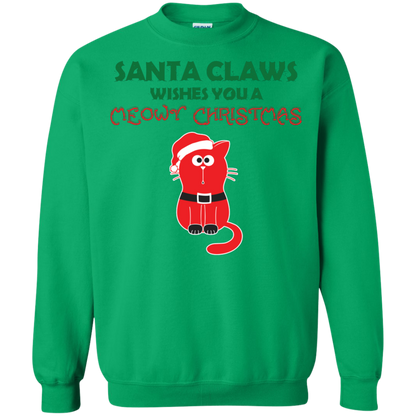 Christmas T-shirt Santa Claws Wishes You A Meowy Christmas Irish Green