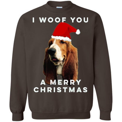 Basset Hound T-shirt I Woof You A Merry Christmas Dark Chocolate
