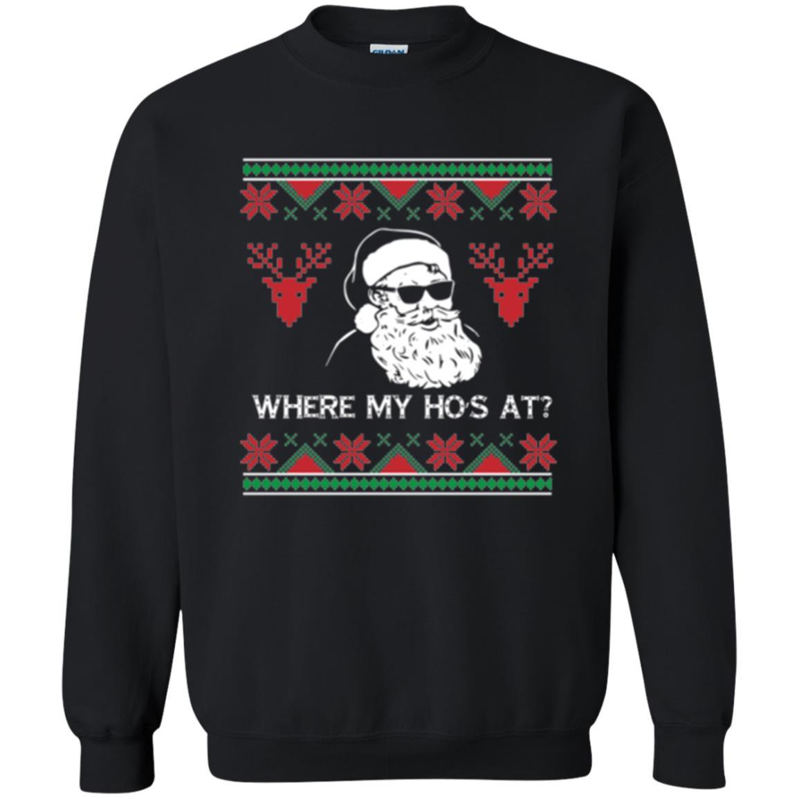 Christmas T-shirt Santa Claus Where My Hos At T-shirt Black