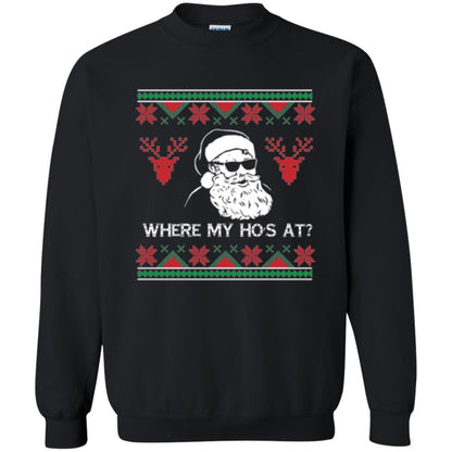 Christmas T-shirt Santa Claus Where My Hos At T-shirt Black