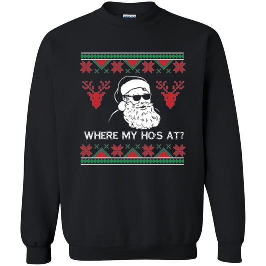 Christmas T-shirt Santa Claus Where My Hos At T-shirt Black