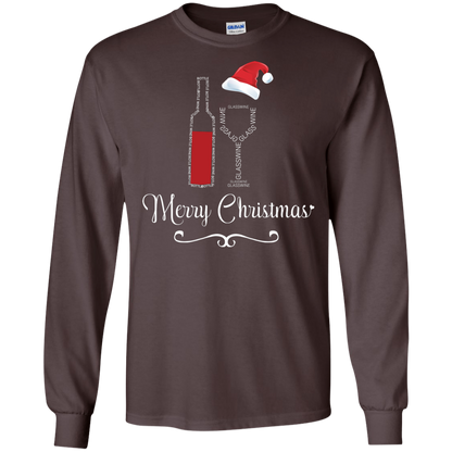 Christmas T-shirt Merry Christmas With Wine Botle And Glass Wine Dark Chocolate