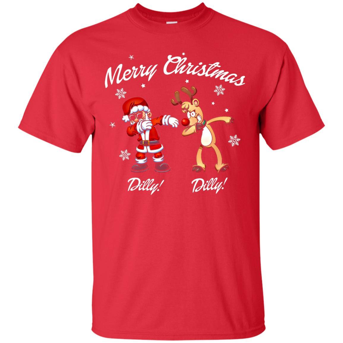 Christmas T-shirt Santa And Reindeer Dilly Dilly Red