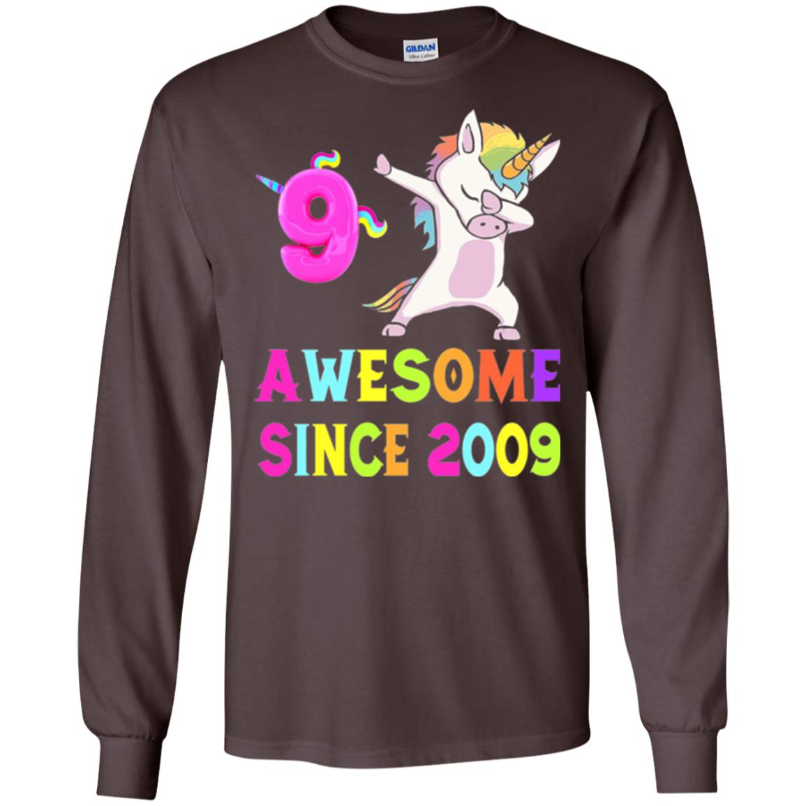 9th Birthday T-shirt Unicorn Dabbing Awesome Since 2009 Dark Chocolate