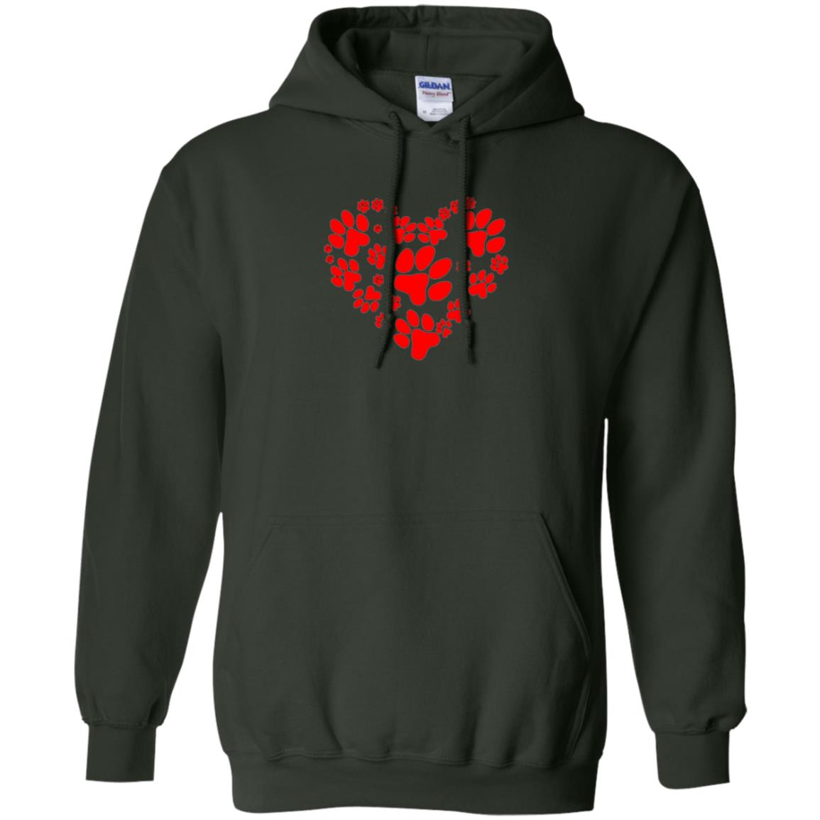 Dog Lover T-shirt Dog Paw Heart Valentine T-shirt Forest Green