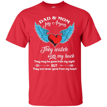 Dad And Mom My Angels They Watch Over My Back Family T-shirt Red