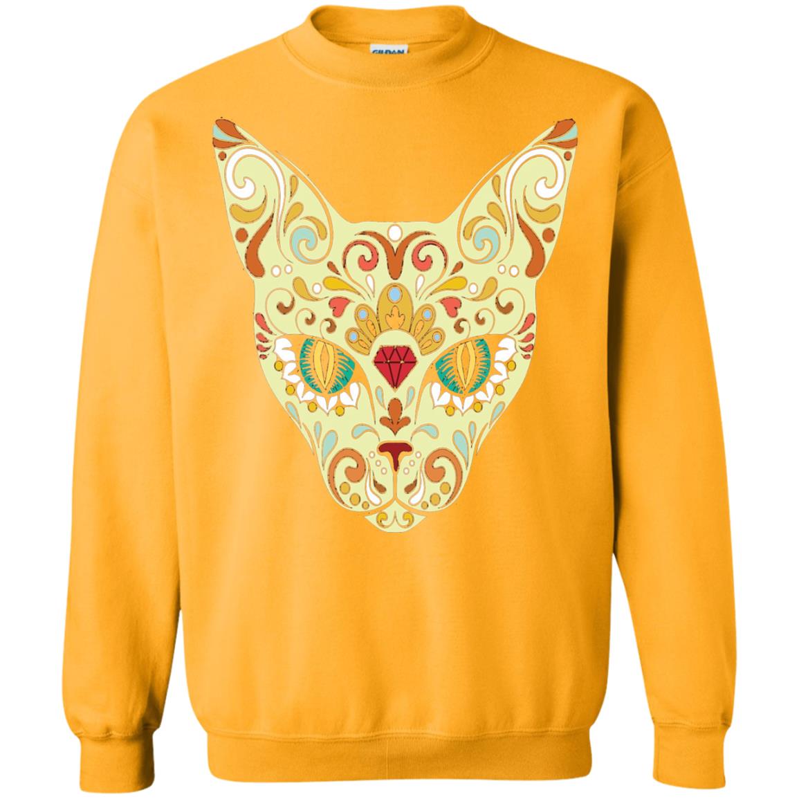 Cat Sugar Skull Design T-shirt Gold