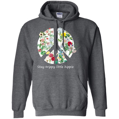 Stay Trippy Little Hippie Peace Sign Shirt Dark Heather