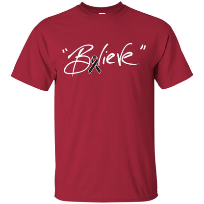 Melanoma Cancer Awareness Shirt Black Ribbon Believe Cardinal