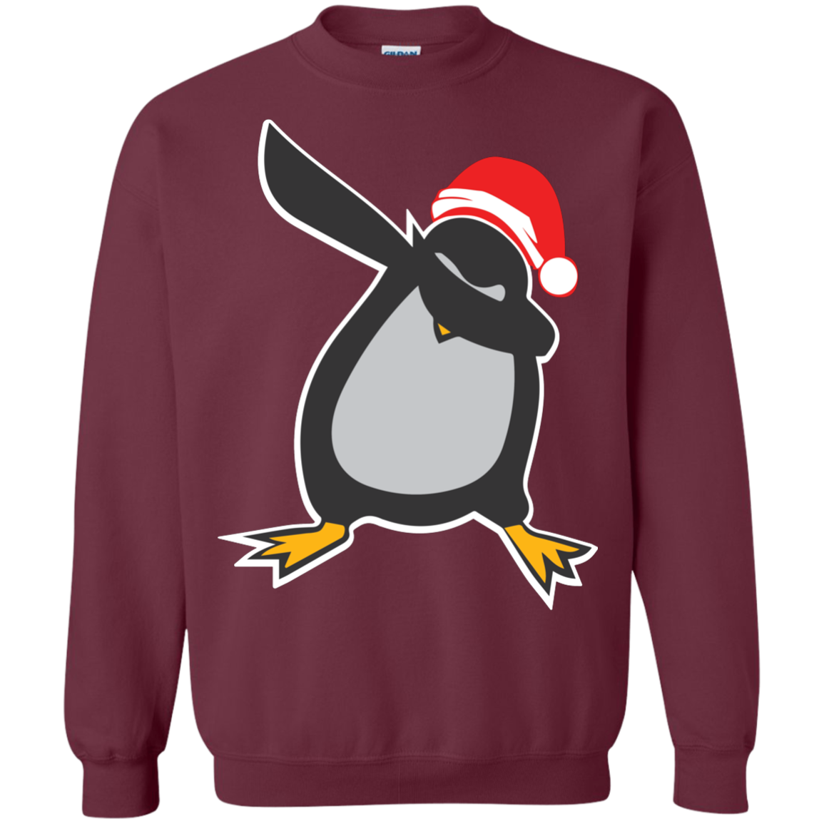 Christmas T-Shirt Dabbing Penguin Maroon