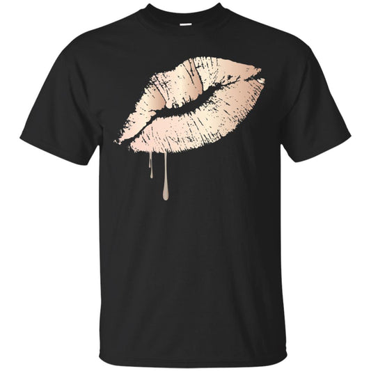 Rose Gold Dripping Lips T-shirt Black