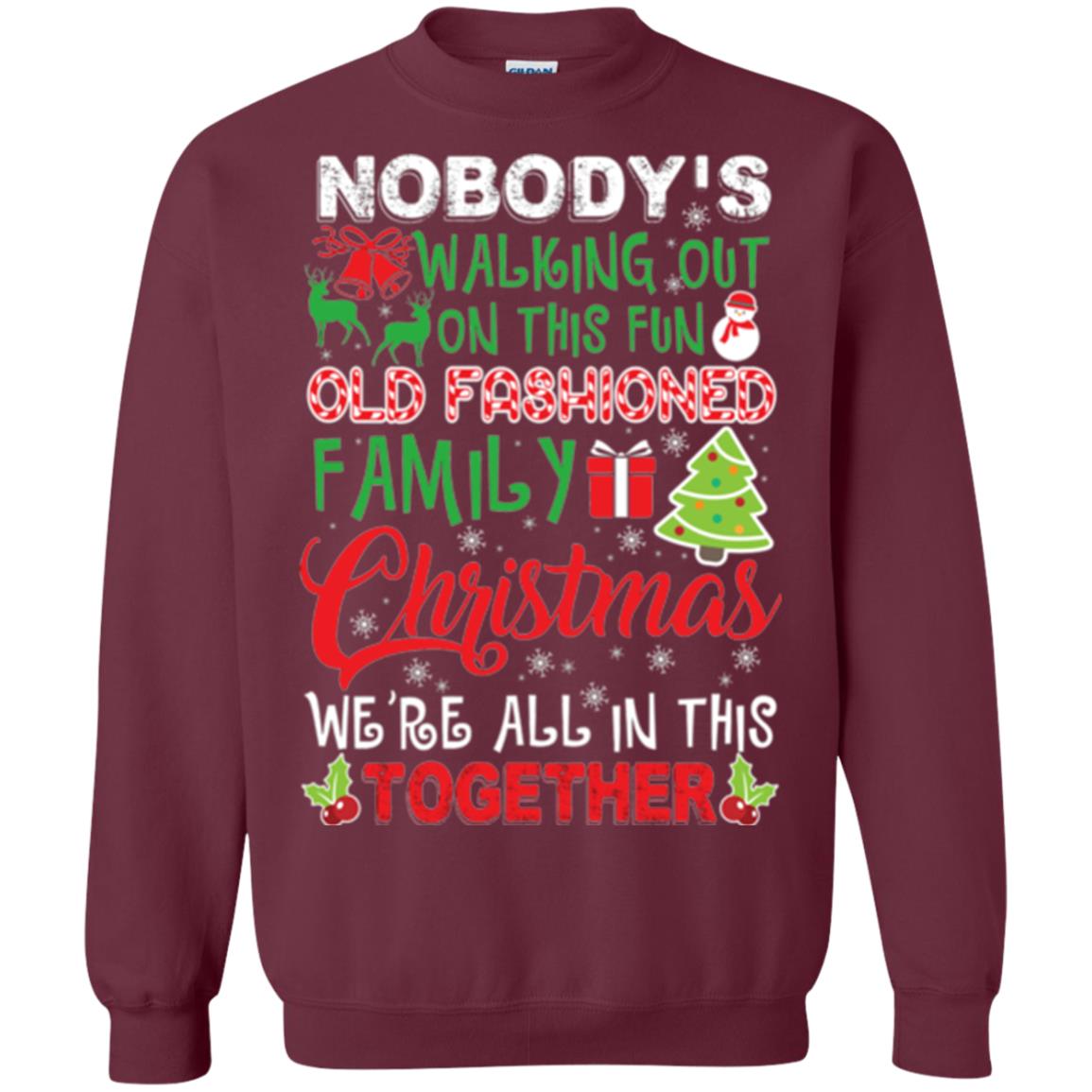 Christmas T-shirt We_re All In This Together Maroon