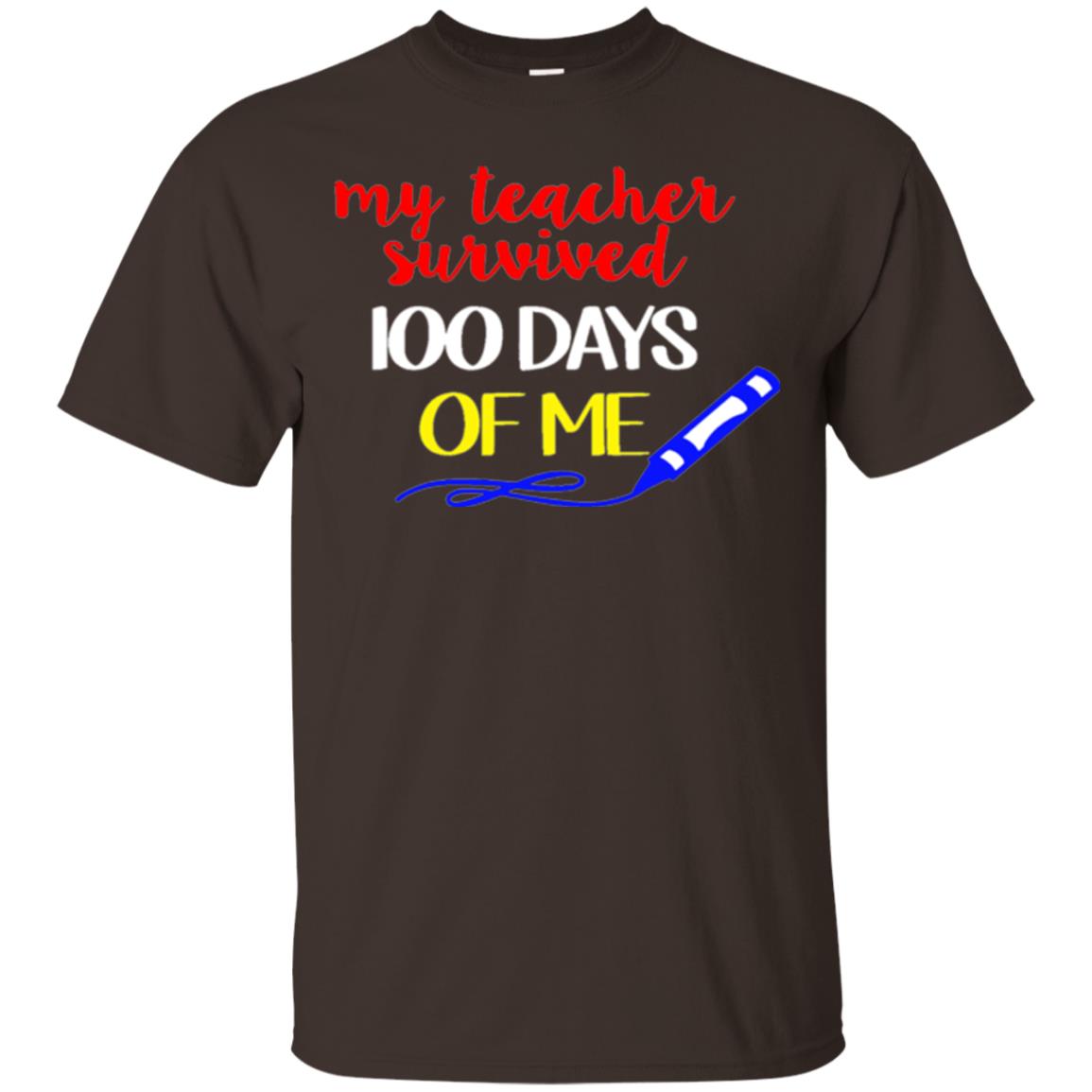 Student T-shirt My Teacher Survived 100 Days Of Me Dark Chocolate
