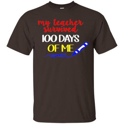 Student T-shirt My Teacher Survived 100 Days Of Me Dark Chocolate