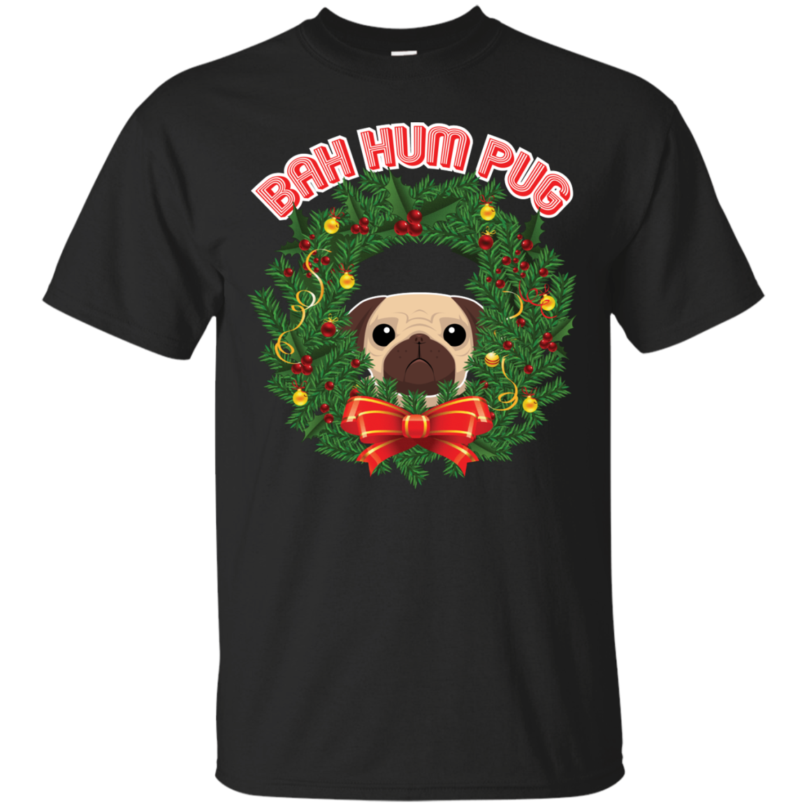 Christmas T-Shirt Bah Hum Pug Black