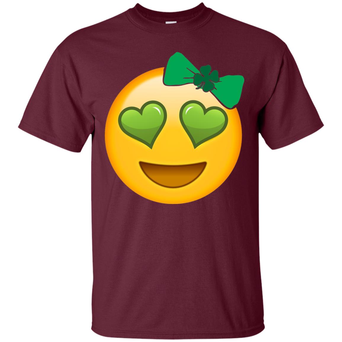 Emoji Green Heart Eyes Bow Saint Patricks Day Shirt For Girls Maroon